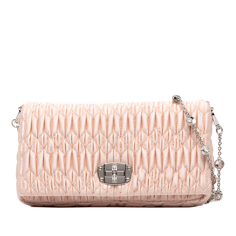 Pre-Loved Miu Miu Matelasse Satin Crystal Chain Satchel